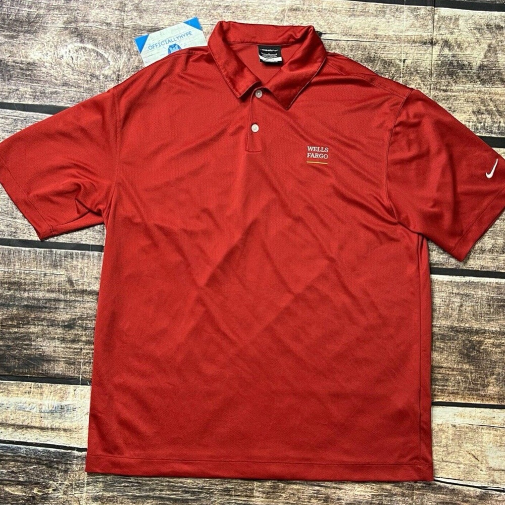 Nike Golf Dri-Fit Polo Shirt Wells Fargo Logo Red | Men’s L